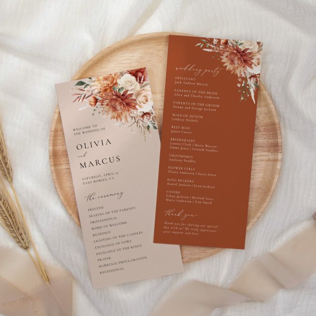 Boho Terracotta Dahlia Rose Wedding Programme (Creator Uploaded)