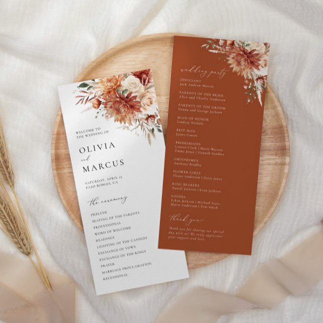 Boho Terracotta Dahlia Rose Wedding Programme (Creator Uploaded)