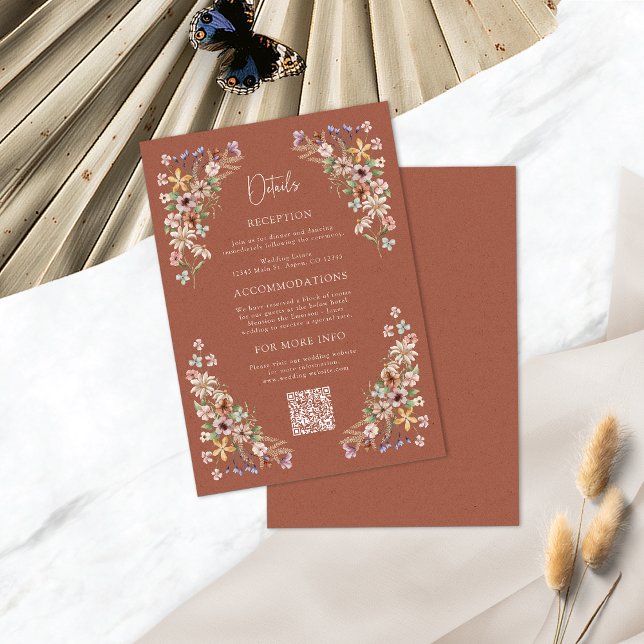 Boho Terracotta Detail Card (Boho Terracotta Floral Details Enclosure Card QR Code by Painted Paperie
)
