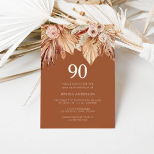 Boho Terracotta Dried Floral 90th Birthday Party Invitation