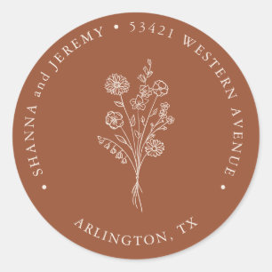 Boho Terracotta Elegant Minimal   Return Address Classic Round Sticker