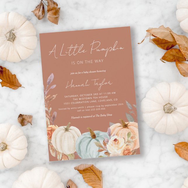 Boho Terracotta Fall Baby Shower Little Pumpkin Invitation (Creator Uploaded)