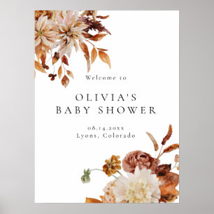 Boho Terracotta Fall Floral Baby Shower Welcome Poster