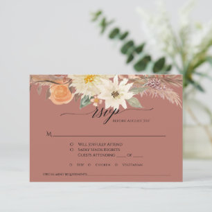 BOHO Terracotta Fall Floral Pampas Grass Wedding RSVP Card