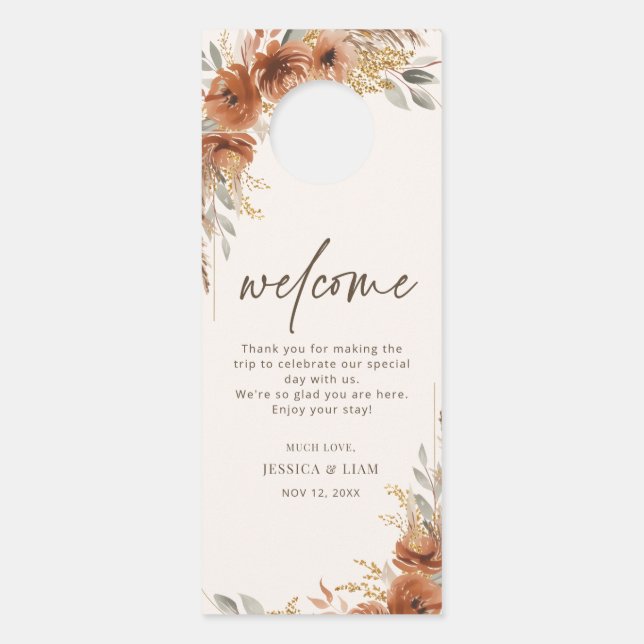 Boho Terracotta Fall Floral Wedding Do not disturb Door Hanger (Front)