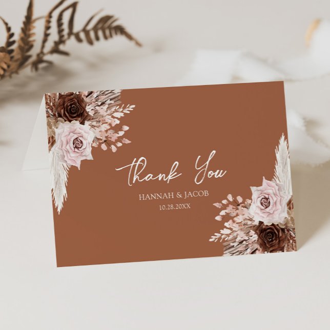 Boho Terracotta Fall Floral Wedding Thank You Card (Creator Uploaded)