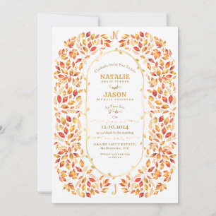 Boho Terracotta Fall Leaves Rustic Wedding Invitation