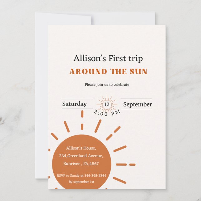 Boho terracotta first trip around the sun  invitation (Front)