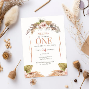 Boho Terracotta Floral 1st Birthday Invitation 