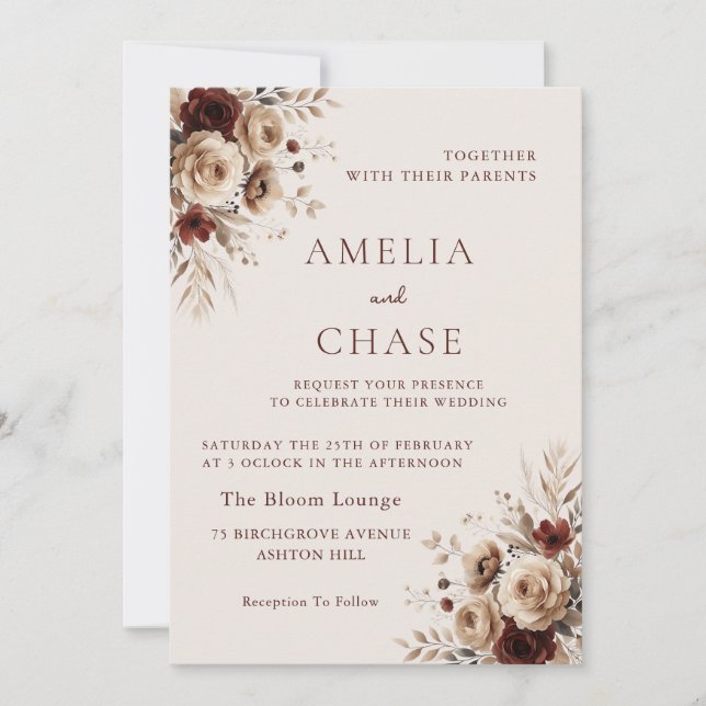 Boho Terracotta Floral All Seasons Wedding Invitation (Front)