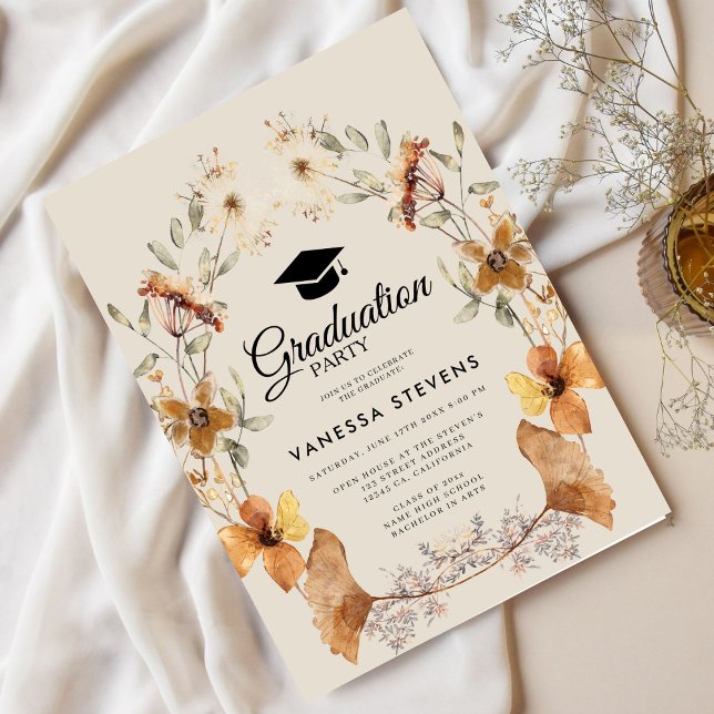 Boho Terracotta Floral Arch Graduation Cap Party  Invitation (Creator Uploaded)