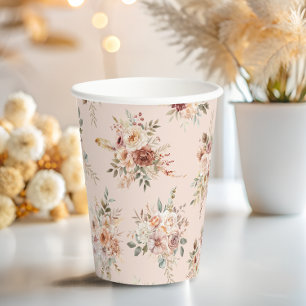 Boho Terracotta Floral Baby Shower Paper Cups