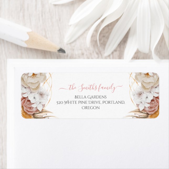 Boho Terracotta Floral Baby Shower Return Address  (Insitu)