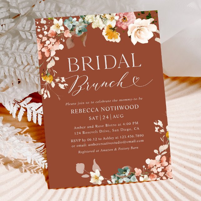 Boho Terracotta Floral Bridal Brunch Invite (Creator Uploaded)