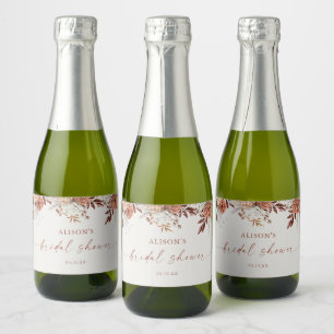 Boho Terracotta Floral Bridal Shower Sparkling Wine Label