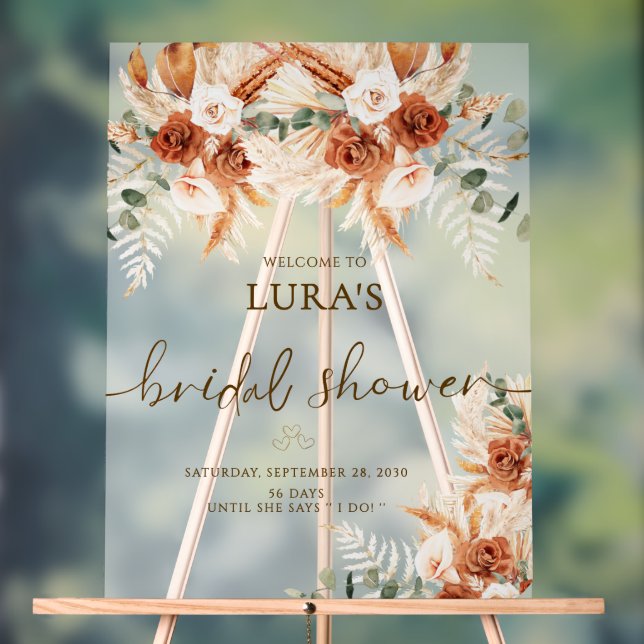 Boho Terracotta Floral Bridal Shower Welcome  Acrylic Sign (Neutral)