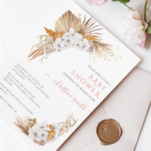 Boho Terracotta Floral Chic Watercolor Baby Shower Invitation