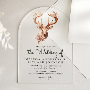 Boho Terracotta Floral Deer Wedding Acrylic Invitations