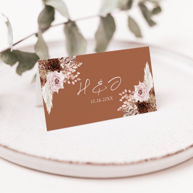Boho Terracotta Floral Elegant Wedding  Place Card (Creator Uploaded)
