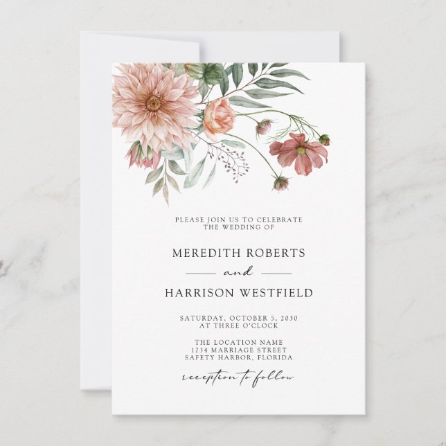 Boho Terracotta Floral Fall Wedding Invitation (Front)