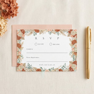 Boho Terracotta Floral Fall Wedding RSVP Card