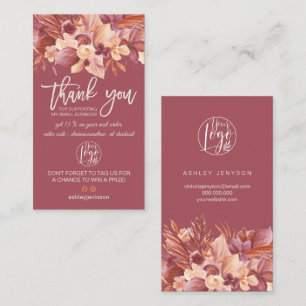 Boho terracotta floral logo order thank you busine business card