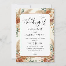 Boho Terracotta Floral Luxury Wedding Invitation