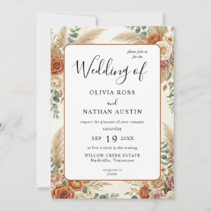 Boho Terracotta Floral Luxury Wedding Invitation