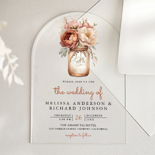 Boho Terracotta Floral Mason Jar Wedding Acrylic Invitations