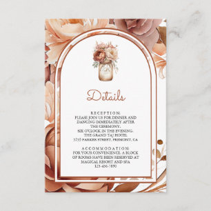 Boho Terracotta Floral Mason Jar Wedding Details Enclosure Card