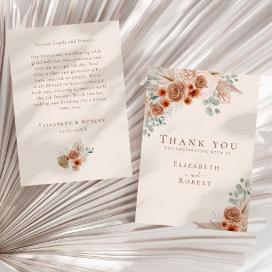 Boho Terracotta Floral Pampas Grass Wedding Thank You Card