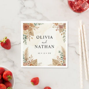 Boho Terracotta Floral Pampas Wedding Napkins