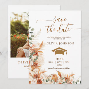 Boho Terracotta Floral Photo Graduation Save The Date