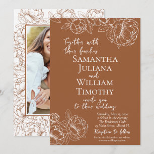 Boho Terracotta Floral Rustic Modern Photo Wedding Invitation