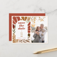 Boho Terracotta Floral Save the Date Wedding Photo