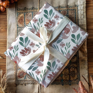 Boho Terracotta Floral Watercolor Pattern Wrapping Paper Sheet