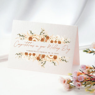 Boho Terracotta Floral Wedding Congratulation Card