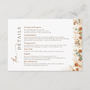 Boho Terracotta Floral Wedding Details Enclosure Card