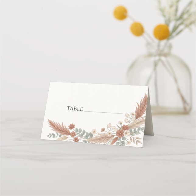 Boho Terracotta Floral Wedding Place Card (Front)