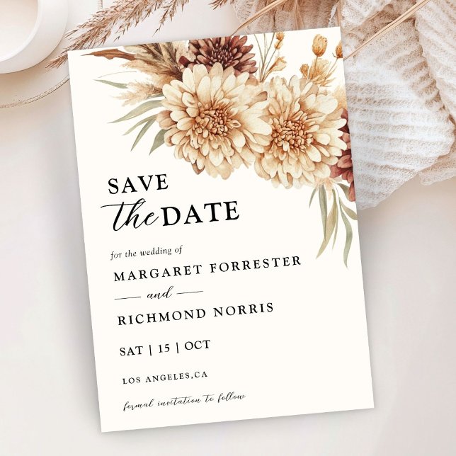 Boho Terracotta Floral Wedding Save the Date Invitation (Creator Uploaded)