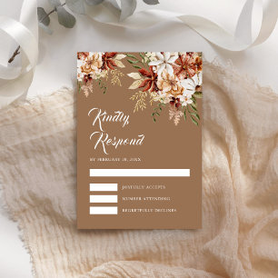 Boho Terracotta Floral Wildflower Beige Wedding RSVP Card