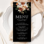 Boho Terracotta Floral Wildflower Black Wedding Menu<br><div class="desc">Elegant menu featuring beautiful rustic wildflowers and modern typography.</div>