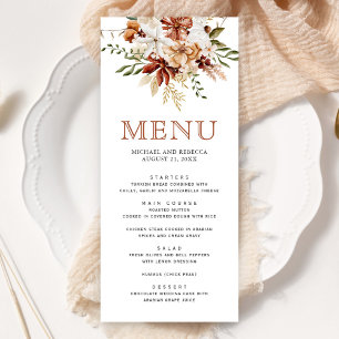 Boho Terracotta Floral Wildflower White Wedding Menu