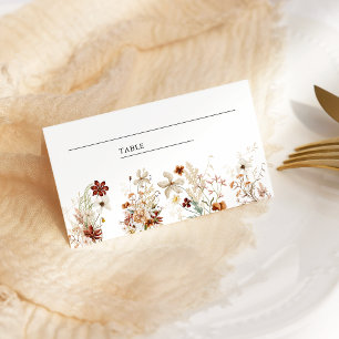 Boho Terracotta Floral Wildflower White Wedding Place Card