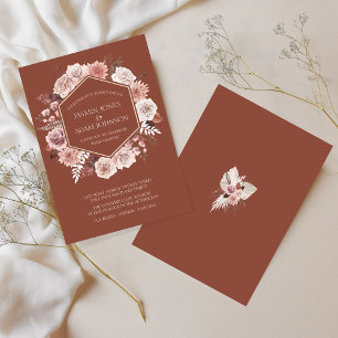Boho Terracotta Floral Wreath Wedding Invitation