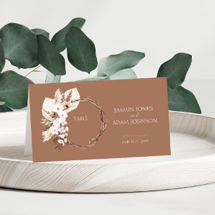 Boho Terracotta Floral Wreath Wedding Place Card