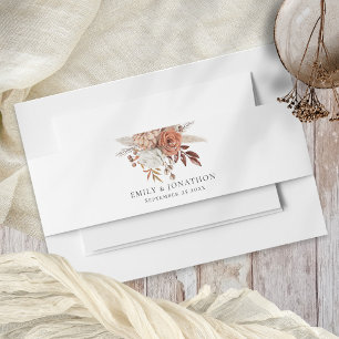 Boho Terracotta Florals Names Date Wedding Invitation Belly Band