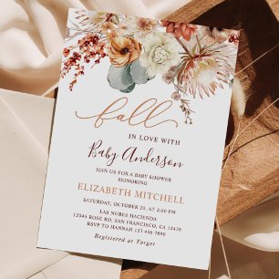 Boho Terracotta Flowers Fall Baby Shower Invitation