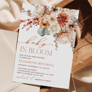 Boho Terracotta Flowers Fall Baby Shower Invitation