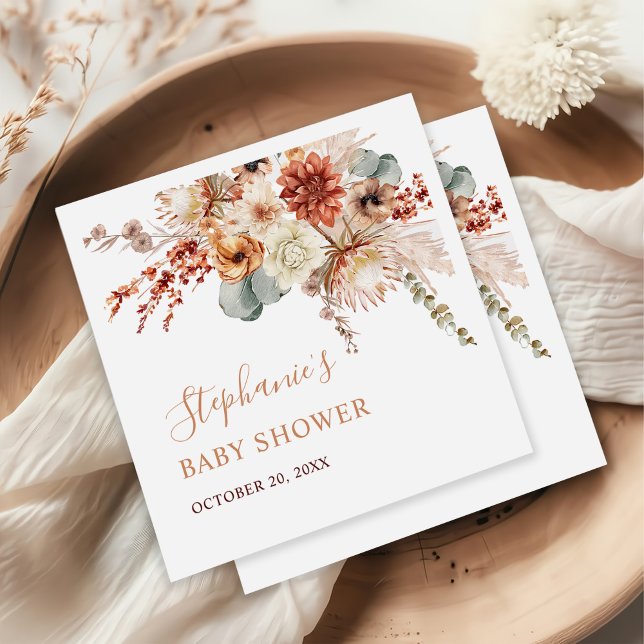 Boho Terracotta Flowers Fall Baby Shower Napkin (Creator Uploaded)